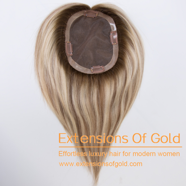 5.5x6.5" Mono Base Hair Topper 8" Blonde With Brown Balayage 130% Density Premium Real Human Hair Topper #EGTA49