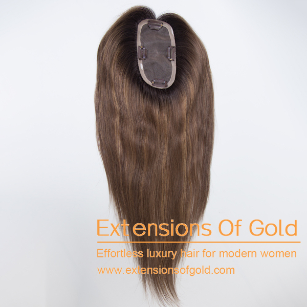 3x6" Mono Base Hair Topper 16" Rooted Dark Brown Balayage Hair 130% Density Premium Real Human Hair Topper #EGTA19
