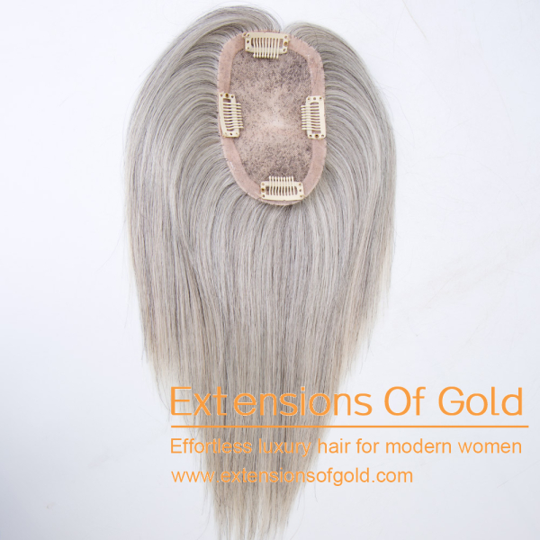 3x5" Mono Base Hair Topper 8" Grey Mixture 130% Density Premium Real Human Hair Topper #EGTA26