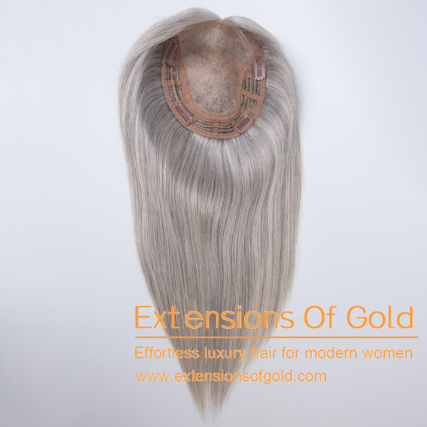 6x7" Mono Top Wefted Hair Topper 12" Grey Mixture Hair 130% Density Premium Real Human Hair Topper #EGTABJ01