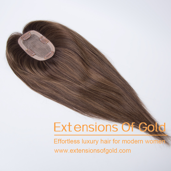 3x5" Silk Base Hair Topper 16" Medium Brown Balayage Hair 130% Density Premium Real Human Hair Topper #EGTCNP18