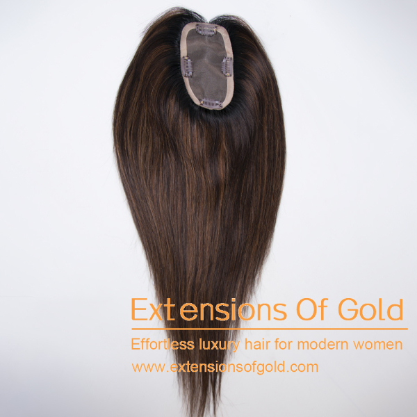 3x6" Mono Base Hair Topper 16" Dark Brown with Light Highlights Hair 130% Density Premium Real Human Hair Topper #EGTA92
