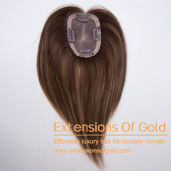 3x4" Mono Base Hair Topper 8" Medium Brown Balayage Hair 100% Density Premium Real Human Hair Topper #EGTA109