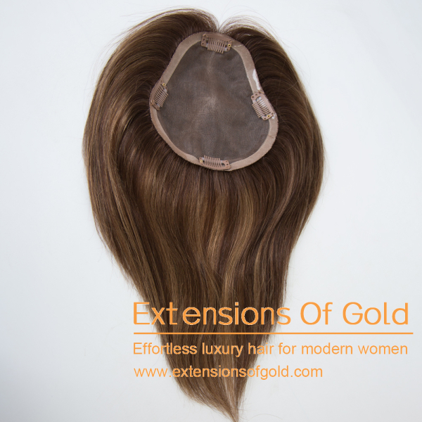 6x6" Mono Base Hair Topper 8" Medium Brown Balayage Hair 100% Density Premium Real Human Hair Topper #EGTA96