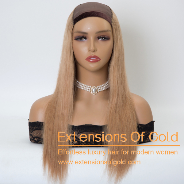 U Part Hair Wig 16" Blonde Mixture Hair 150% Density Premium Real Human Hair Wig #EGUP06