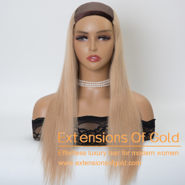 U Part Hair Wig 16" Sandy Blonde Hair 150% Density Premium Real Human Hair Wig #EGUP07