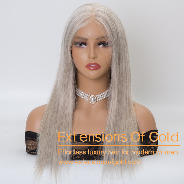 5" Lace Top Hair Wig 14" Grey Mixture Hair 150% Density Premium Real Human Hair Wig #PFLP05