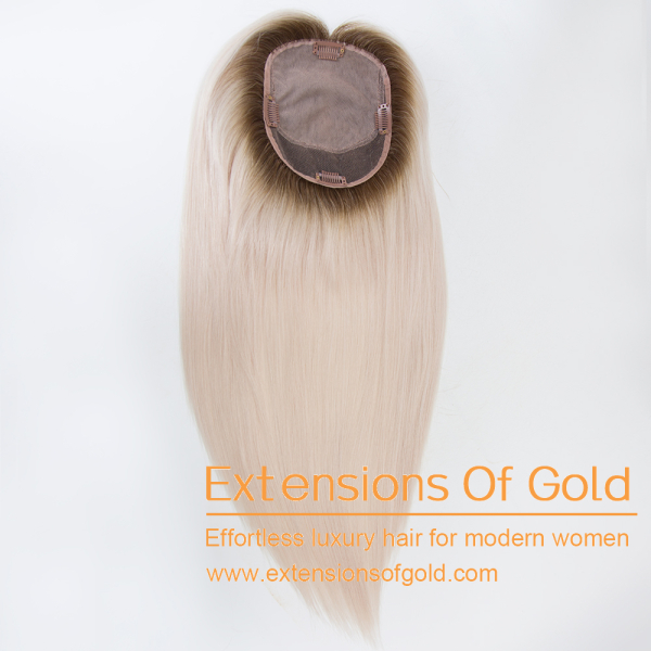 5.5x6.5" Silk Base Hair Topper 18" Rooted White Blonde Hair 110% Density Premium Real Human Hair Topper #EGTC04