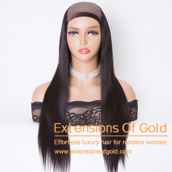 U Part Hair Wig 18" Natural black Hair 150% Density Premium Real Human Hair Wig #EGUP01
