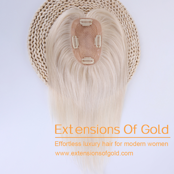 3x5" Silk Base Hair Topper 12" Platinum Blonde Hair 130% Density Premium Real Human Hair Topper #EGTCNP03