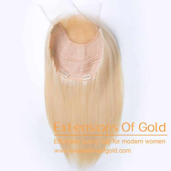 9x9" Lace Top Wefted Hair Topper 14" Platinum Blonde Hair 130% Density Premium Real Human Hair Topper #EGTD03