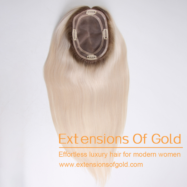 5x6.5" Mono Base Hair Topper 18" Soft Rooted White Blonde Hair 130% Density Premium Real Human Hair Topper #EGTA90