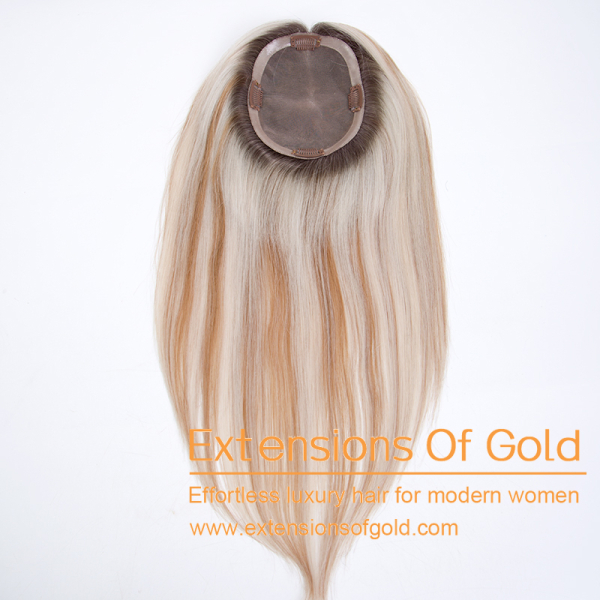 5x6.5" Mono Base Hair Topper 16" White Blonde With Highlights 130% Density Premium Real Human Hair Topper #EGTA34