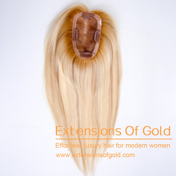 3x5" Mono Base Hair Topper 16" Rooted Blonde Hightlights Hair 130% Density Premium Real Human Hair Topper #EGTA54