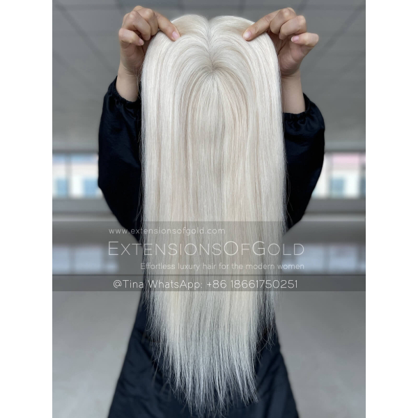 5x6.5" Mono Base Hair Topper 16" White Blonde Hair 130%-150% Density Premium Real Human Hair Topper #A010305