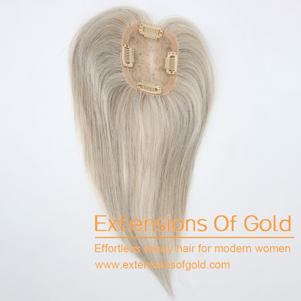 3x4" Mono Base Hair Topper 8" Grey Mixture 100% Density Premium Real Human Hair Topper #EGTA118