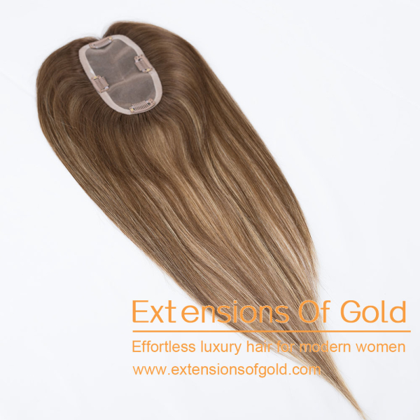 3x6" Mono Base Hair Topper 16" Dimensional Brown Balayage Hair 130% Density Premium Real Human Hair Topper #EGTA39