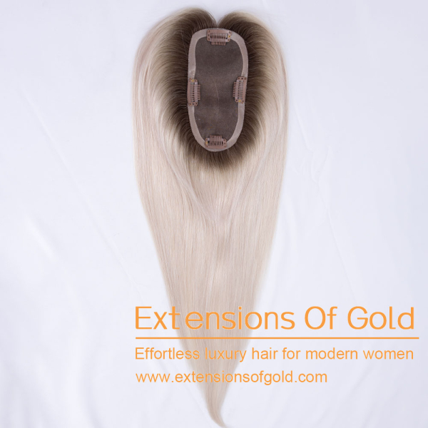 3x6" Mono Base Hair Topper 16" Rooted White Blonde Hair 130% Density Premium Real Human Hair Topper #EGTA122