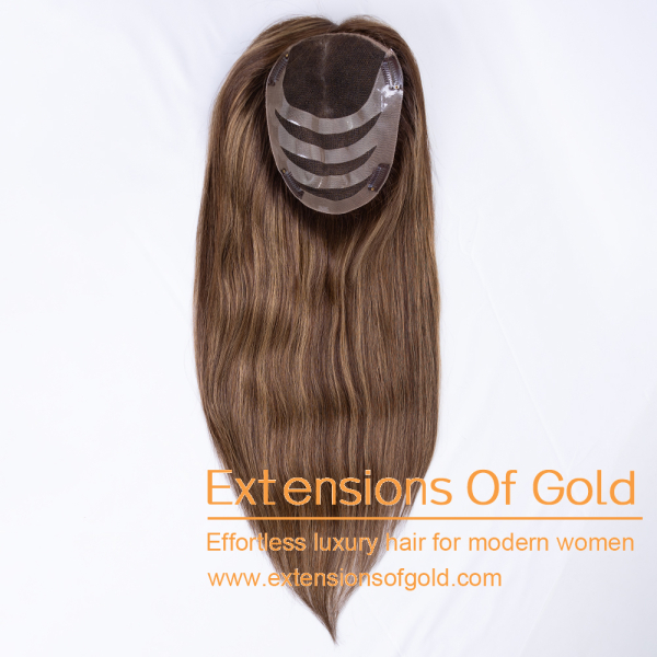 6x8" Closed Full Lace Hair Topper 16" Medium Brown Balayage Hair 120% Density Premium Real Human Hair Topper #EGTE07