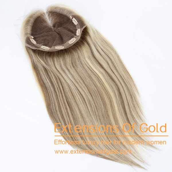 8x8" Full Lace Hair Topper 16" Blonde With Brown Balayage Hair 120% Density Premium Real Human Hair Topper #EGTE15