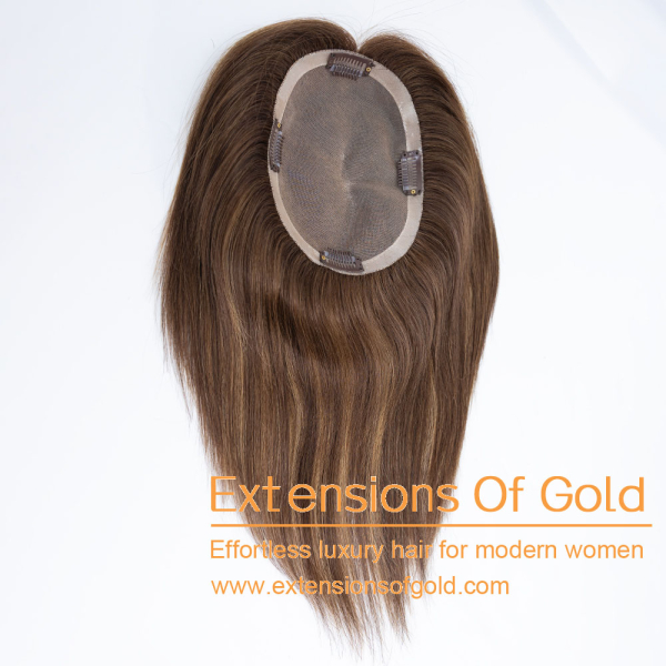 5x6.5" Mono Base Hair Topper 8" Medium Brown Balayage Hair 120% Density Premium Real Human Hair Topper #EGTA36