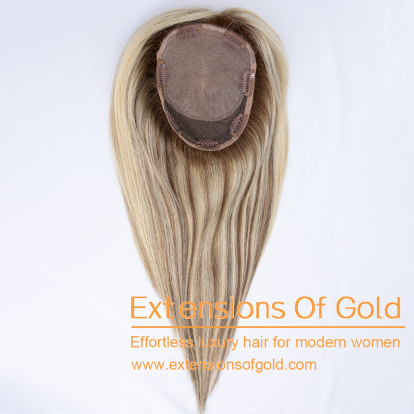 5.5x6.5" Silk Base Hair Topper 12" Blonde With Brown Balayage Hair 110% Density Premium Real Human Hair Topper #EGTC05