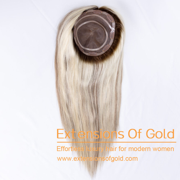 7x7" Mono Base Hair Topper 18" Blonde With Brown Balayage Hair 160% Density Premium Real Human Hair Topper #EGTA130