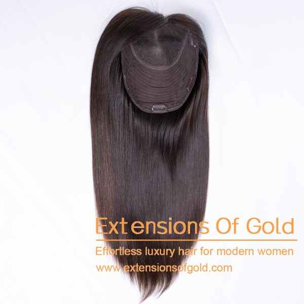 7x8" Lace Top Wefted Hair Topper 16" Natural Brown Hair 120% Density Premium Real Human Hair Topper #EGTD06