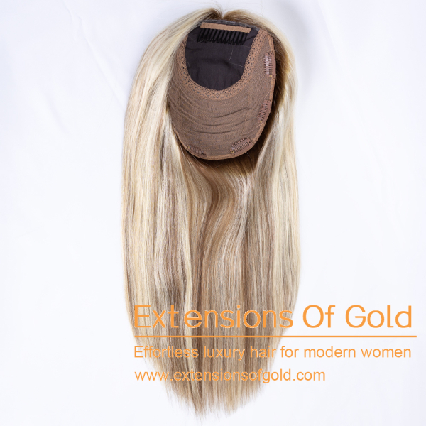 7x8" Silk Top Wefted Hair Topper 16" Blonde With Brown Balayage Hair 150% Density Premium Real Human Hair Topper #EGTB39