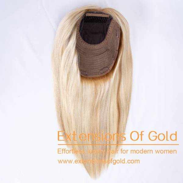 7x8" Silk Top Wefted Hair Topper 16" Blonde With Highlights Hair 150% Density Premium Real Human Hair Topper #EGTB40