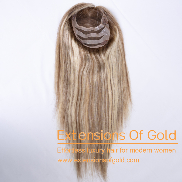 6x8" Closed Full Lace Hair Topper 16" Blonde With Brown Balayage Hair 120% Density Premium Real Human Hair Topper #EGTE10