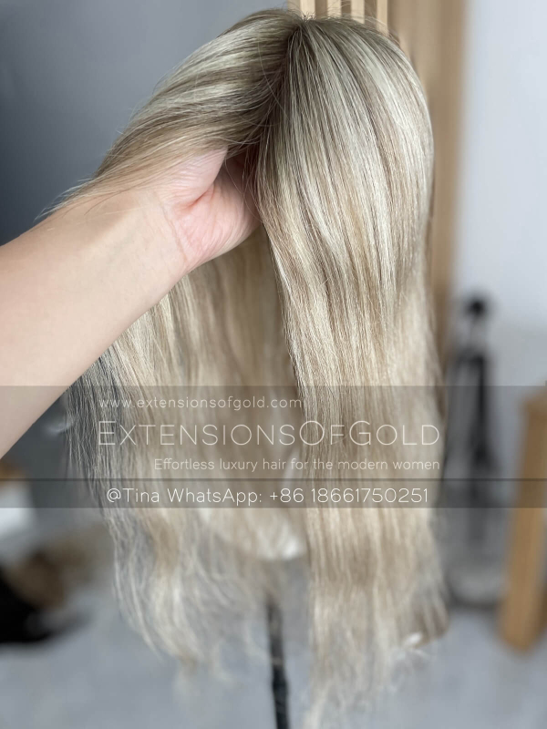 3x6" Mono Base Hair Topper 16" Light Blonde Balayage Hair 130% Density Premium Real Human Hair Topper #A010606