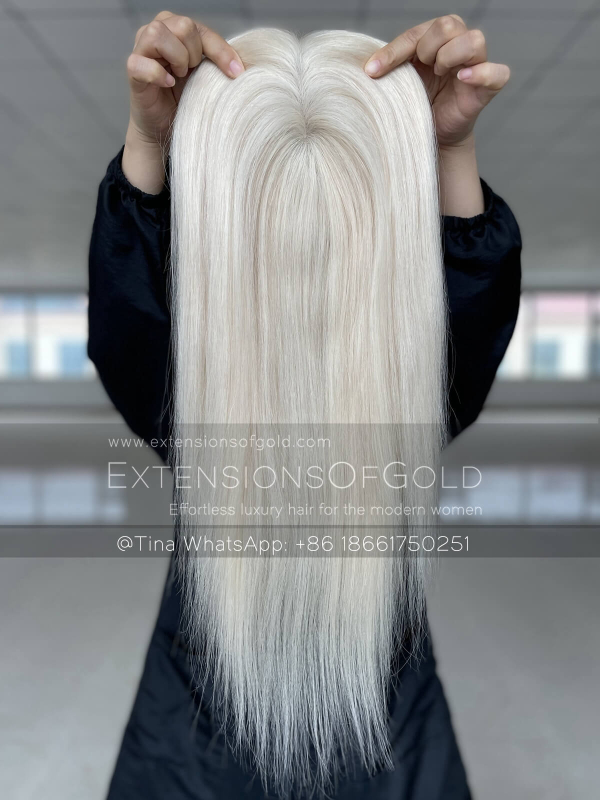 5x6.5" Mono Base Hair Topper 16" White Blonde Hair 130%-150% Density Premium Real Human Hair Topper #A010305