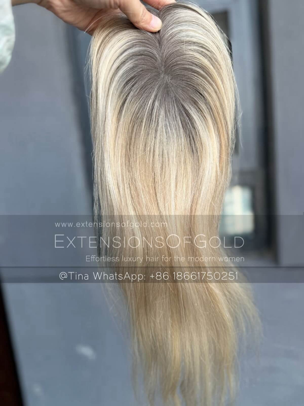 3x6" Mono Base Hair Topper 16" Golden Blonde Dimensional Hair 130% Density Premium Real Human Hair Topper #A010604