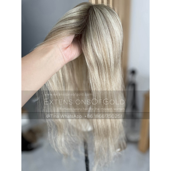 3x6" Mono Base Hair Topper 16" Light Blonde Balayage Hair 130% Density Premium Real Human Hair Topper #A010606