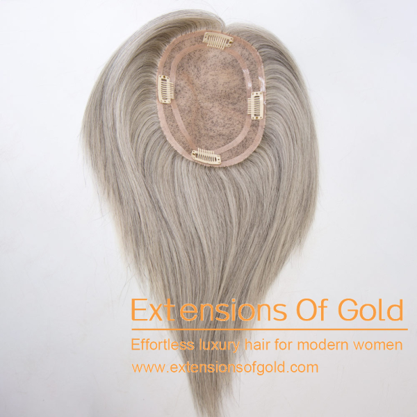 5x6.5" Mono Base Hair Topper 8" Grey Mixture 150% Density Premium Real Human Hair Topper #EGTA28