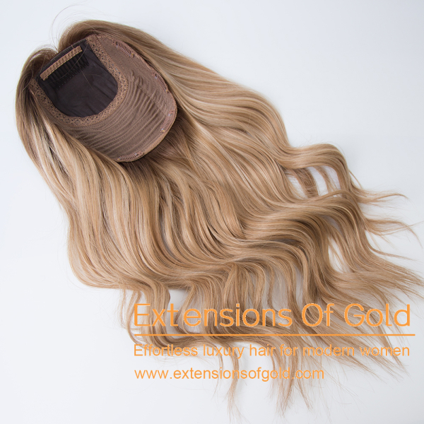 8x8" Silk Top Wefted Hair Topper 16" Dimensional Blonde Balayage Hair 150% Density Premium Real Human Hair Topper #EGTB12