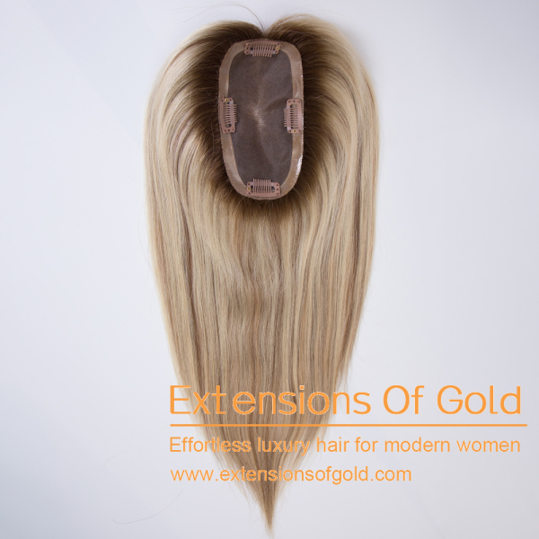 3x6" Mono Base Hair Topper 16" Blonde with Brown Balayage Hair 130% Density Premium Real Human Hair Topper #EGTA52
