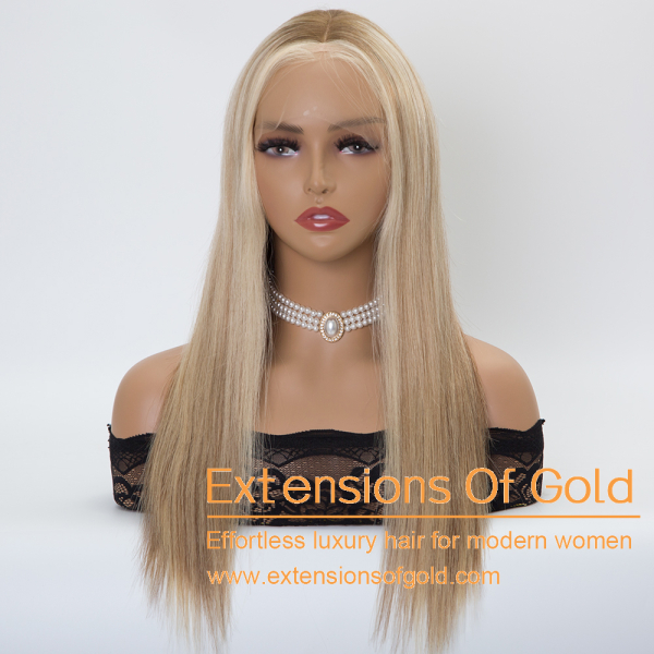 5" Lace Top Hair Wig 16"  Blonde With Blonde Balayge Hair 150% Density Premium Real Human Hair Wig #PFLP18