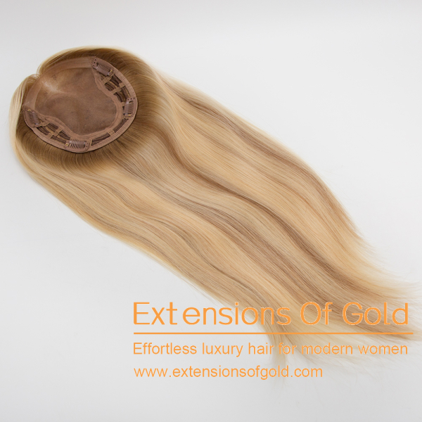 6x7" Mono Top Wefted Hair Topper 16" Blonde with Highlights 130% Density Premium Real Human Hair Topper #EGTABJ02