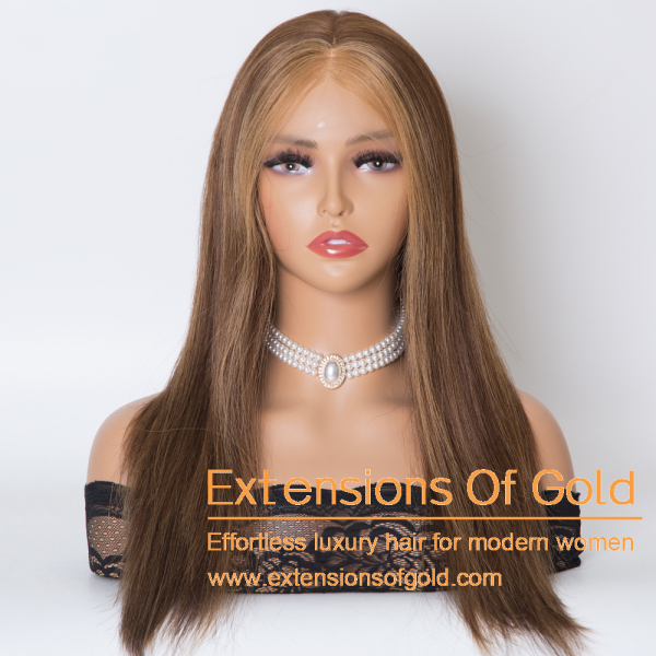 Lace Top Hair Wig 16" Medium Brown Balayage Hair 150% Density Premium Real Human Hair Wig #PFLP25