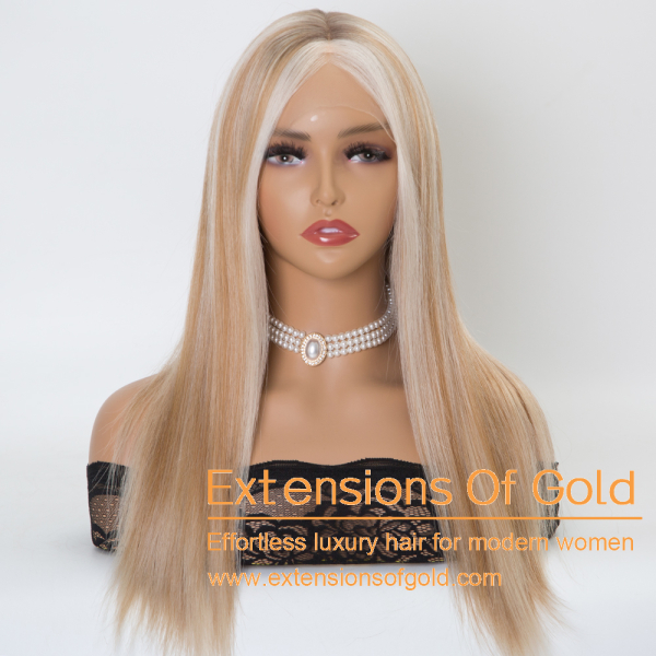 Lace Top Hair Wig 16" Ash Blonde Balayage Hair 150% Density Premium Real Human Hair Wig #PFLP02