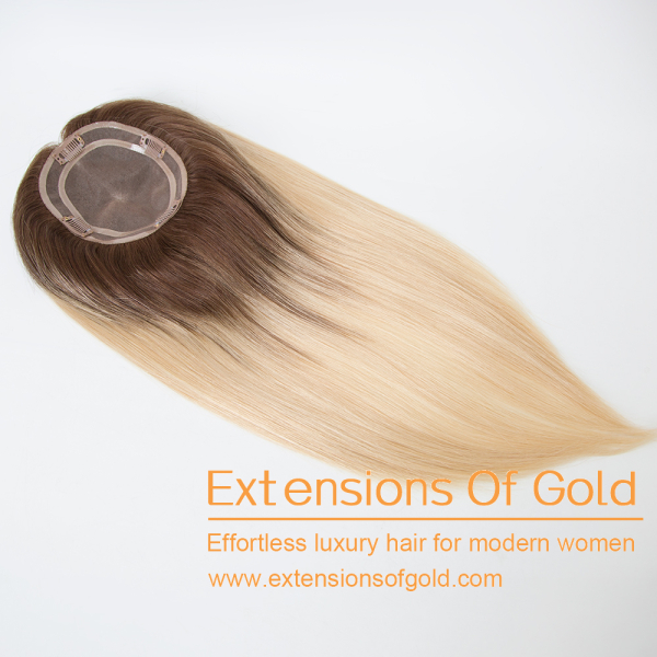 5x6.5" Mono Base Hair Topper 16" Dark Roots Blonde Balayage Hair 130% Density Premium Real Human Hair Topper #EGTA121