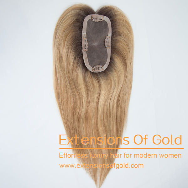 3x6" Mono Base Hair Topper 16" Dimensional Blonde Balayage Hair 150% Density Premium Real Human Hair Topper #EGTA88