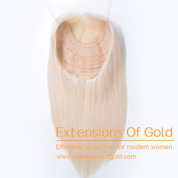 9x9" Lace Top Wefted Hair Topper 16" White Blonde Hair 120% Density Premium Real Human Hair Topper #EGTD09