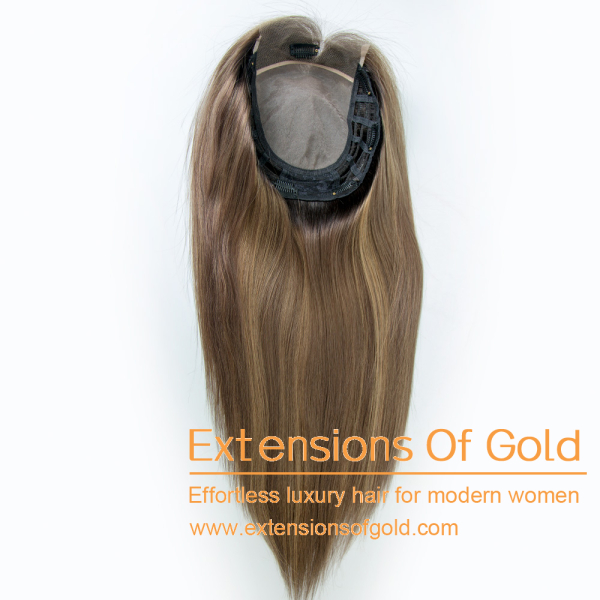 9x9" Mono Top Wefted Hair Topper 18" Rooted Dark Brown Balayage Hair 150% Density Premium Real Human Hair Topper #EGTABJ05
