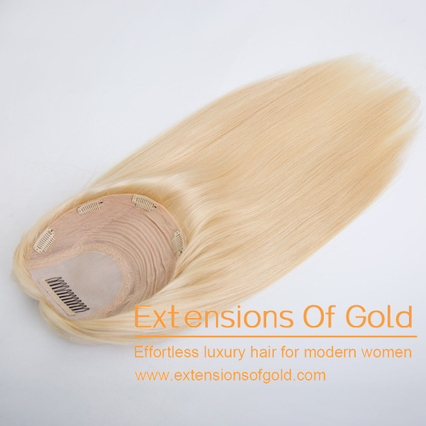 8x8" Silk Top Wefted Hair Topper 18" Bleach Blonde Hair 150% Density Premium Real Human Hair Topper #EGTB31
