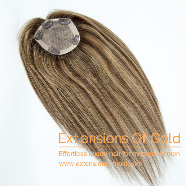 5x5" Silk Base Hair Topper 16" Medium Brown Balayage Hair 150% Density Premium Real Human Hair Topper #EGTCNP15