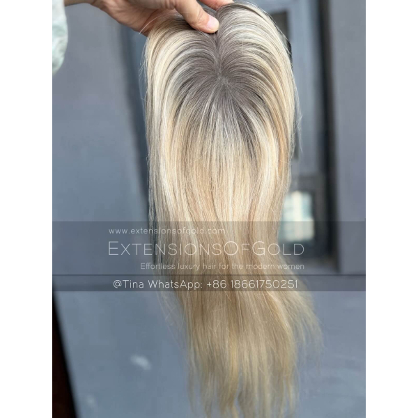 3x6" Mono Base Hair Topper 16" Golden Blonde Dimensional Hair 130% Density Premium Real Human Hair Topper #A010604