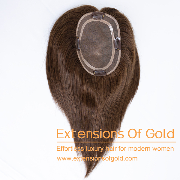 5x6.5" Mono Base Hair Topper 8" Medium Brown Mixed Hair 120% Density Premium Real Human Hair Topper #EGTA102